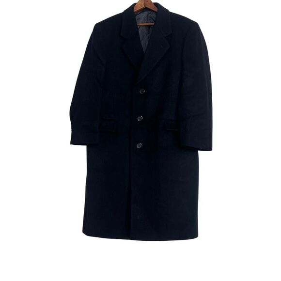 Wool Cashmere Blend Long Sleeve 3-Button Brazil Long Overcoat Black Size 40 - Picture 1 of 8